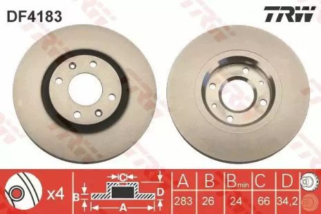 Диск тормозной CITROEN C3, C4/PEUGEOT 207, 408 передний, TRW (DF4183)