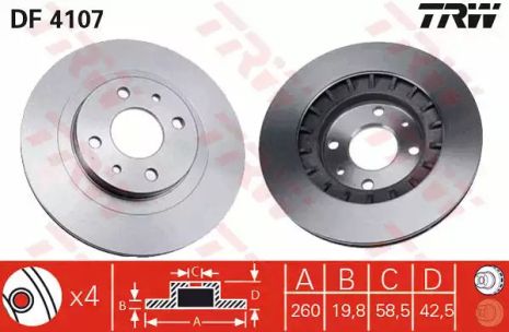 Диск тормозной ВАЗ 2112 передний вентилируемый TRW (DF4107)