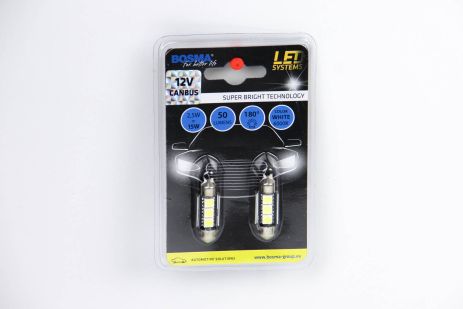 Автолампа SV8,5 LED 12V 3XSMD 5050 LED WHITE 12X36 DOUBLE POLARITY CANBUS Упаковка 2шт, BOSMA (3741)