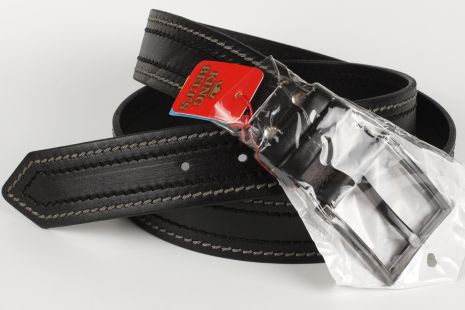 Ремінь шкіряний джинсовий чорний King Belts 45 мм з декоративним рядком