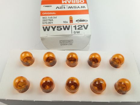 Лампа бесцокольная OSRAM 12V WY5W оранж. (2827) (10 шт. в уп.) цена за 1 шт