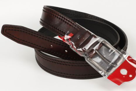 Ремень кожаный брючный коричневый King Belts 40 мм баталы 118 см 141 см с декоративной строчкой