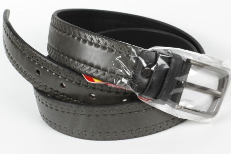 Ремень кожаный брючный серый King Belts 40 мм с тиснением и декоративной строчкой