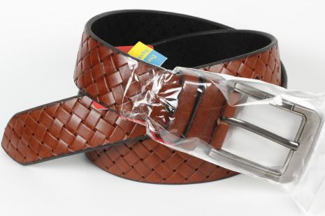 Ремень кожаный брючный коричневый King Belts 40 мм с тиснением