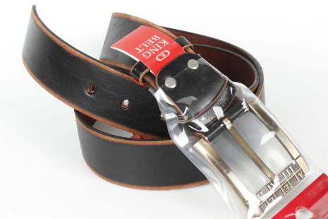 Ремень кожаный джинсовый коричневый King Belts 45 мм гладкий
