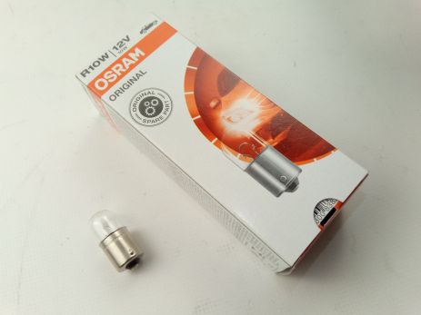 Лампа с цоколем OSRAM 12V R10W (5008) (10 шт. в уп.) цена за 1 шт