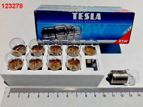 Лампа с цоколем TESLA 12V R5W (B55101) (10 шт. в уп.), цена за 1 шт