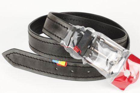 Ремень кожаный брючный черный King Belts 40 мм с декоративной строчкой