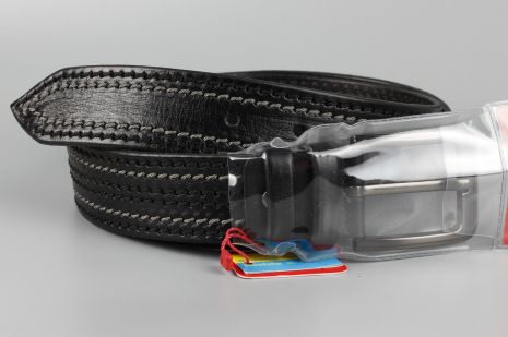 Ремінь шкіряний чорний чорний King Belts 40 мм з декоративним рядком