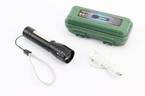 Фонарь 1+10 диодов ручной (Mini) в пластиковом боксе, алюминиевый, Li-ion 3.7V 450mAh зарядка от USB,