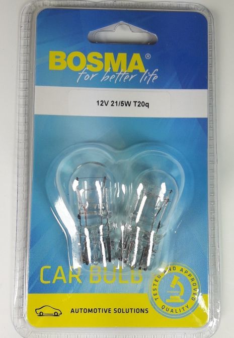 Автолампа T20D 12V 21W W21W BLISTER (2 шт), BOSMA (0133B)