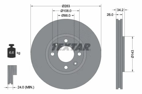 Диск гальмівний PEUGEOT 5008, CITROËN C4, CITROËN BERLINGO, TEXTAR (92111603)