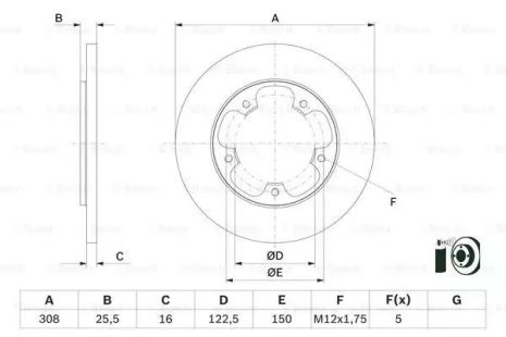 Диск гальмівний FORD TRANSIT, BOSCH (0986479F44)