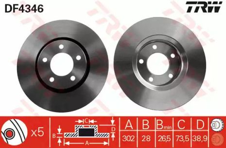 Диск тормозной DODGE CARAVAN, CHRYSLER VOYAGER, CHRYSLER GRAND, TRW (DF4346)