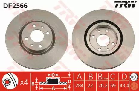 Диск гальмівний CHRYSLER DELTA, LANCIA DELTA, ALFA ROMEO, TRW (DF2566)