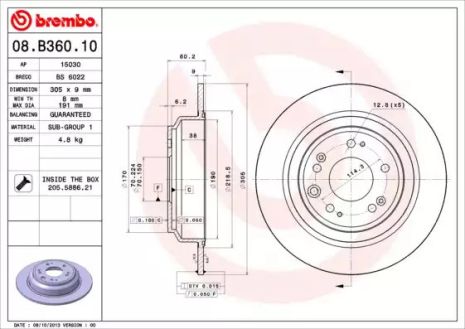 Диск гальмівний HONDA ACCORD, BREMBO (08B36010)