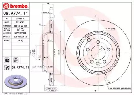 Диск гальмівний LAND ROVER, BREMBO (09A77411)