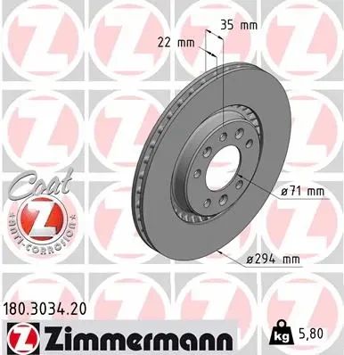 Диск гальмівний OPEL ZAFIRA, TOYOTA PROACE, PEUGEOT EXPERT, ZIMMERMANN (180303420)