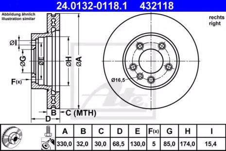 Диск тормозной VW TOUAREG, PORSCHE CAYENNE, ATE (24013201181)