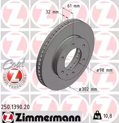 Диск тормозной FORD RANGER, MAZDA BT-50, ZIMMERMANN (250139020)