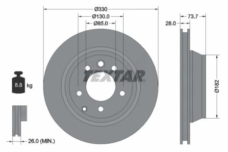 Диск тормозной AUDI Q7, VW TOUAREG, PORSCHE CAYENNE, TEXTAR (92122005)