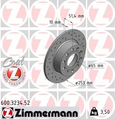 Диск гальмівний SKODA OCTAVIA, SEAT LEON, VW JETTA, ZIMMERMANN (600323452)