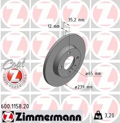 Диск гальмівний VW, SEAT CORDOBA, AUDI COUPE, ZIMMERMANN (600115820)