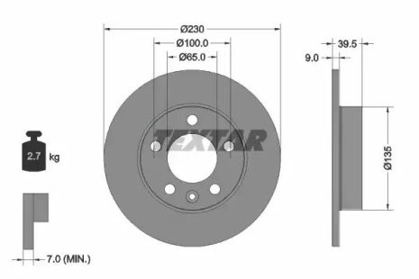 Диск гальмівний SKODA, VW, VW, TEXTAR (92082503)