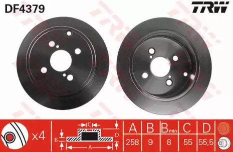 Диск гальмівний TOYOTA MATRIX, TOYOTA COROLLA, TOYOTA VIOS, TRW (DF4379)