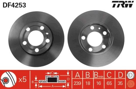 Диск тормозной VW FOX, SKODA FABIA, VW POLO, TRW (DF4253)