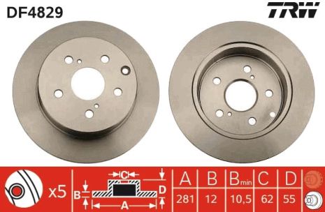 Диск гальмівний TOYOTA LAND CRUISER, TOYOTA RAV, TOYOTA MARK, TRW (DF4829)