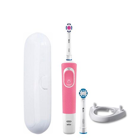 Зубная щетка Oral-B Vitality 100 3D White Pink 2 нас. + подставка рожок/футляр белый ЕС