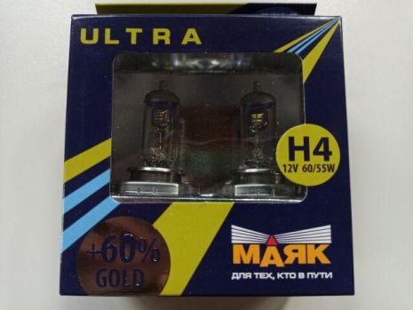 Лампа МАЯК H4 12V 60/55-43 Ultra Gold +60% (82420G_60) пара