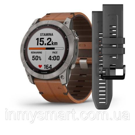 Умные часы Smart Watch Garmin Fenix 7X Sapphire Solar Titanium with Chestnut Band