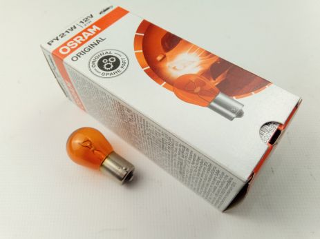 Лампа с цоколем OSRAM 12V PY21W (7507) (10 шт. в уп.) оранж. со смещеным усиком