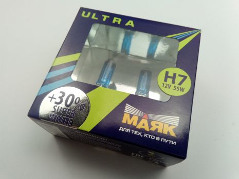 Лампа МАЯК H7 12V 55W Ultra Super White +30% (82720SW_30) пара