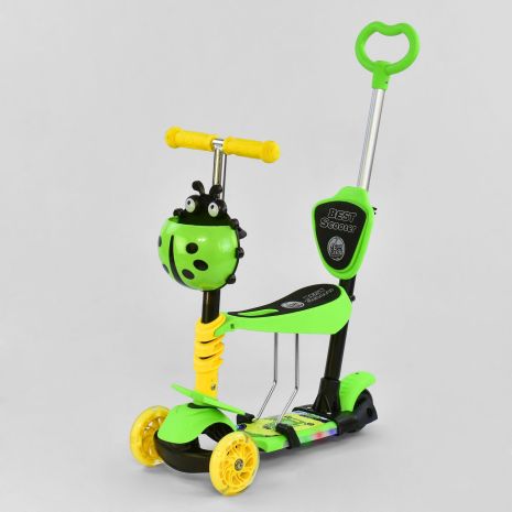 Самокат 5в1 дитячий триколісний з сидінням та ручкою Best Scooter, PU колеса, підсвічування платформи та коліс