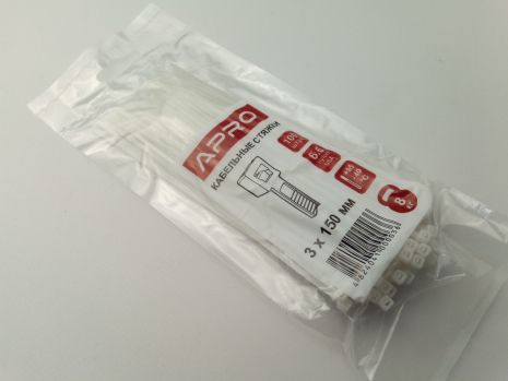 Хомут пластиковий APRO 150х3 (100 шт. в уп.) білий, 1 УПАКОВКА (CT-W3150)