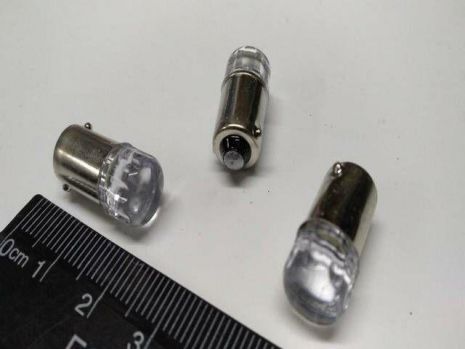 Лампа светодиод с/ц 24V T4W BA9s 2SMD (28 х 35) прозрачное стекло/белая