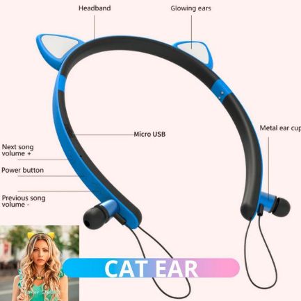 Беспроводные мультифункциональные наушники CAT EAR ZW-29 LUMINOUS WIRELESS EAR PHONE с ушками голубые