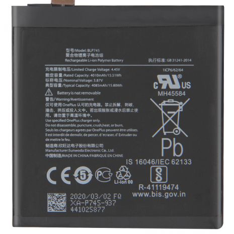 Аккумулятор для OnePlus 7T Pro / BLP745 (4085 mAh) [Original PRC] 12 мес. гарантии