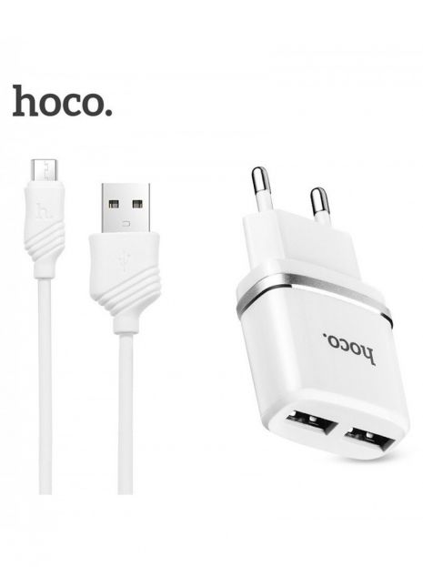 Зарядний пристрій Hoco C12 2USB White + USB Cable MicroUSB (2.4A)