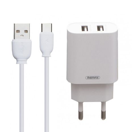 Зарядний пристрій Remax RP-U22a 2.4A 2USB + Cable Type-C white