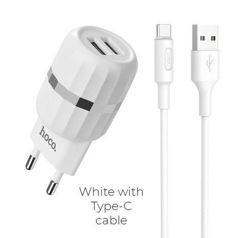 Зарядний пристрій Hoco C41A Wisdom (2USB/2.4A) + Cable Type-C White