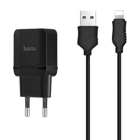Зарядний пристрій Hoco C22A little superior (1USB/2.4A) + Cable iPhone Lightning Black