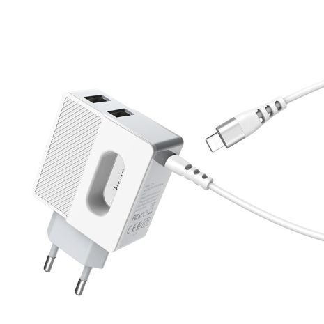 Зарядное устройство Hoco C75 Imperious (2USB/ 2.4A) + Cable iPhone White