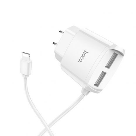 Зарядное устройство Hoco C59A Mega joy 2USB 2.4A white + Cable Lightning