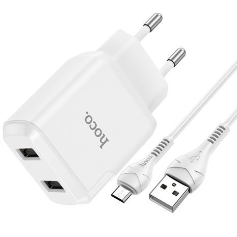 Зарядний пристрій Hoco N7 (2USB/2.1A) + Cable Micro USB White