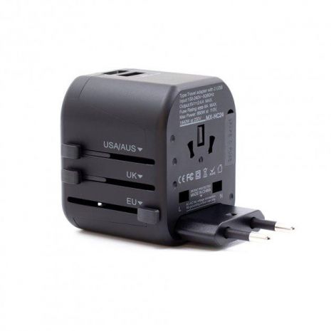 Зарядное устройство MOXOM HC24 с переключением EU/USA/UK + 2USB/2.4A Black