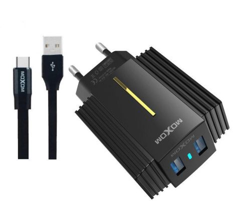 Зарядное устройство Moxom MX-HC11 2.4A 2USB + Cable Type-C Black